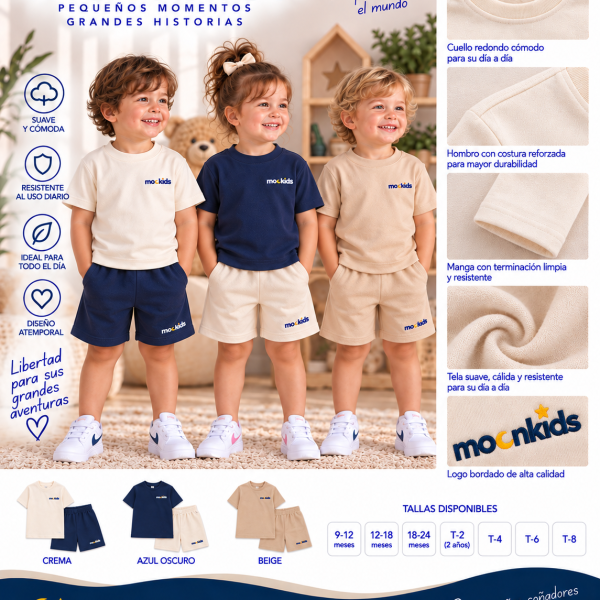 Pantaloneta Nube MoonKids en algodón perchado color crema para niños